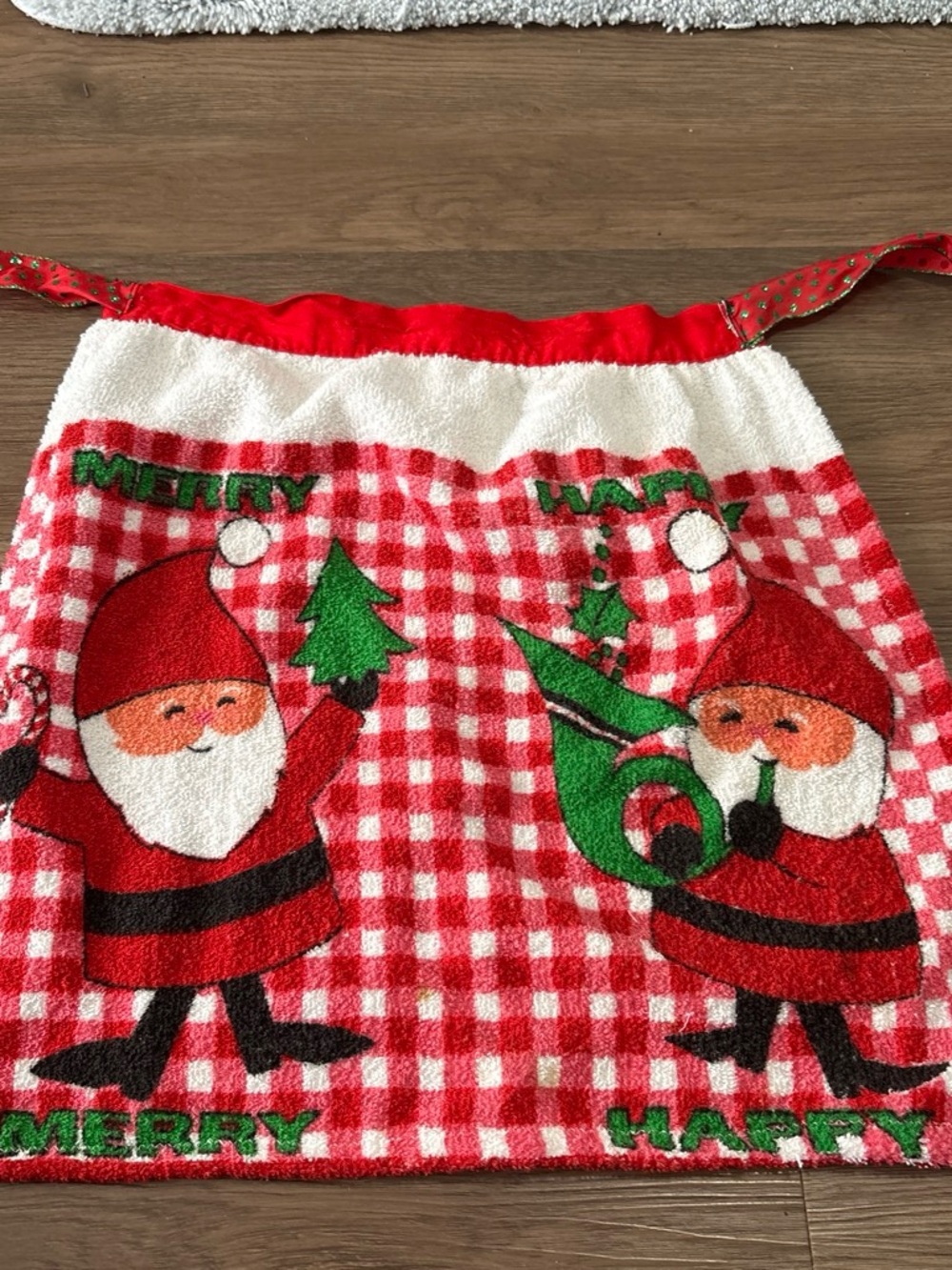 Unique Vintage Red White and Green Holiday Santa Kitchen half apron